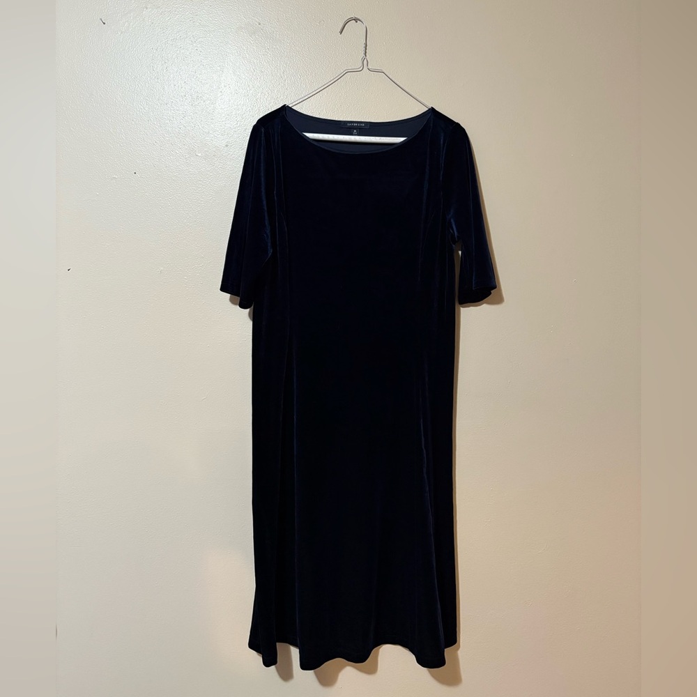 Lands' End Midnight Blue Velour Midi Dress size Women’s Medium 10/12